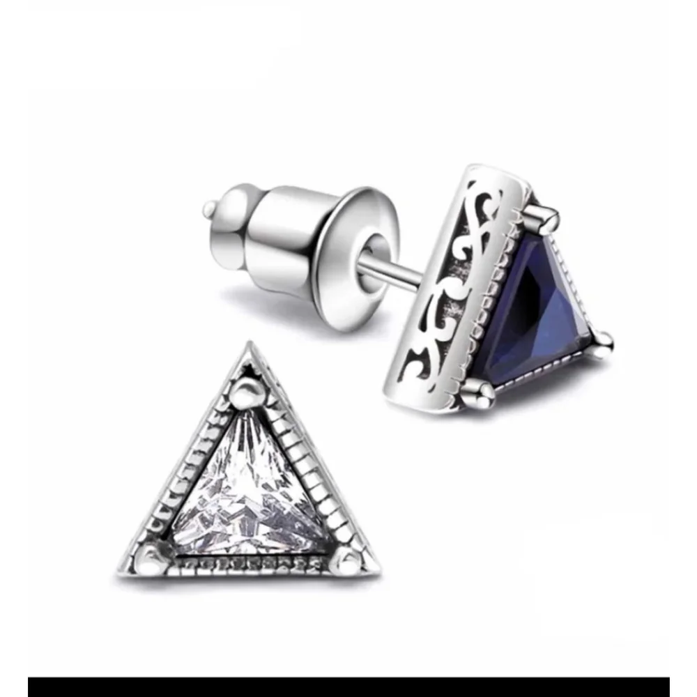 Trillion Cut Simulated Diamond 925 Sterling Silver‎ Triangle Stud Earrings